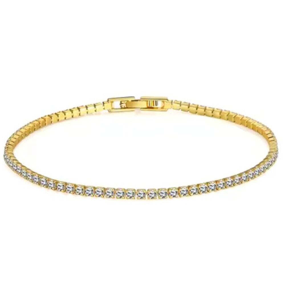 NEW 925 Sterling Silver 18K Gold Plated Zircon Tennis Bracelet